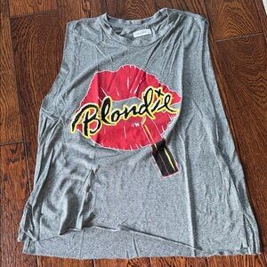 Lauren Moshi Gray Muscle Tank with Red Lip Graphic